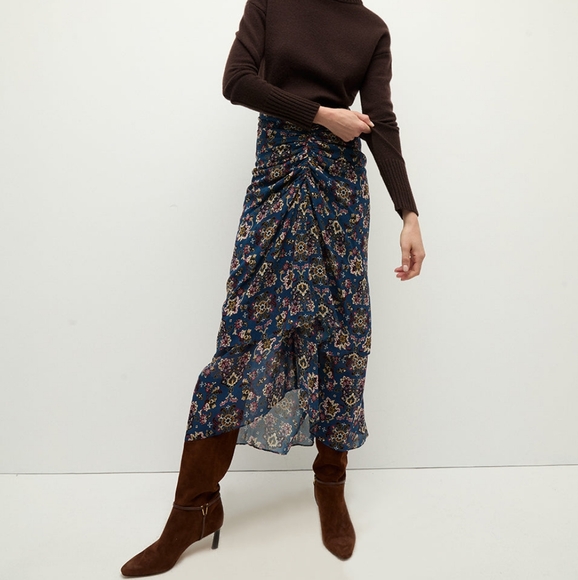 Veronica Beard Sira Ruched Silk Skirt - Picture 2 of 7